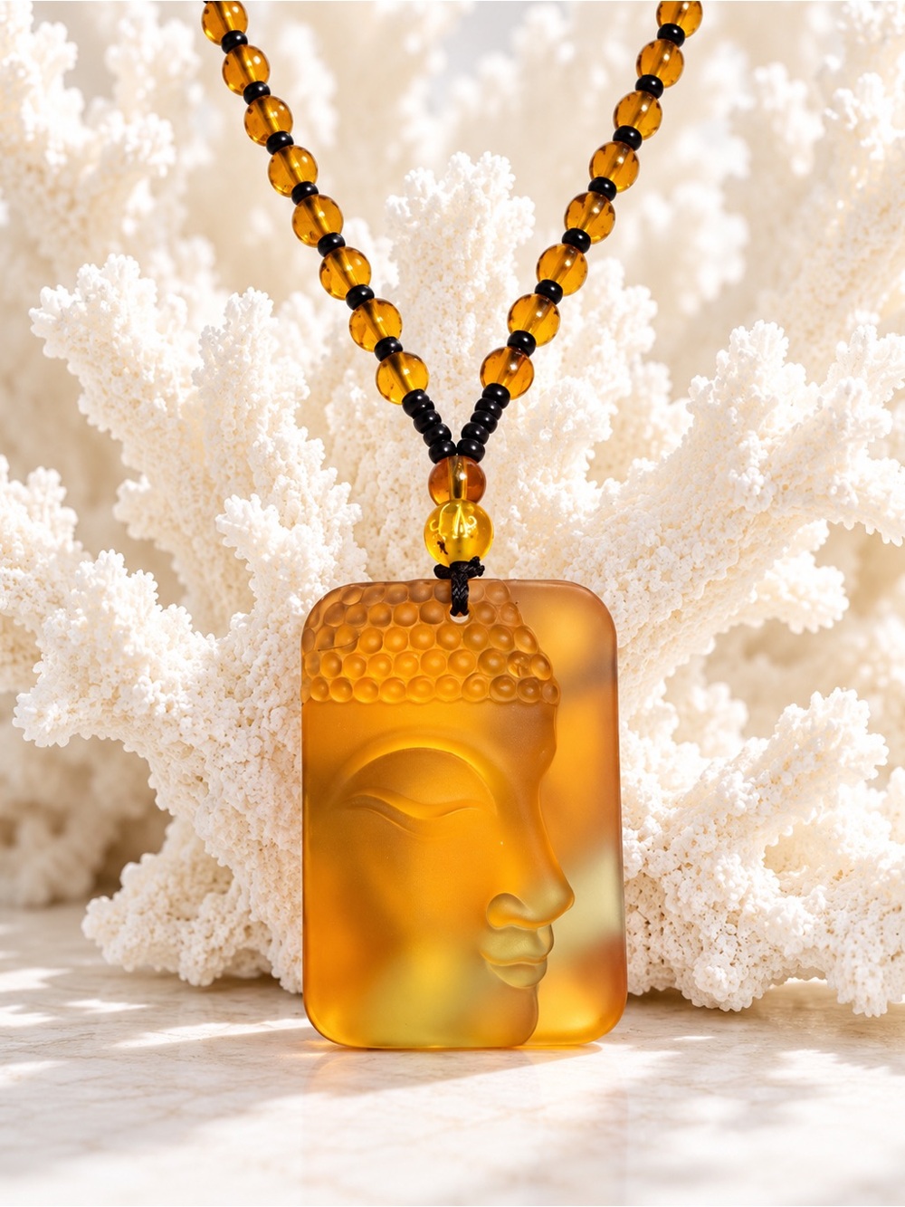 Amber Buddha Pendant Necklace - Elegant Women’s Jewelry